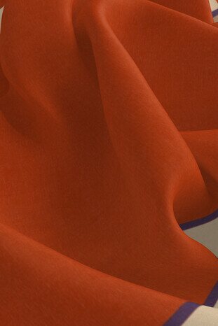 مربعة الجيب الحريرية ذات الحدود الواسعة البرتقالية - Thumbnail