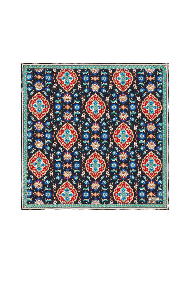 مربع الجيب الأزرق الداكن الأحمر نمط توليب الحرير 