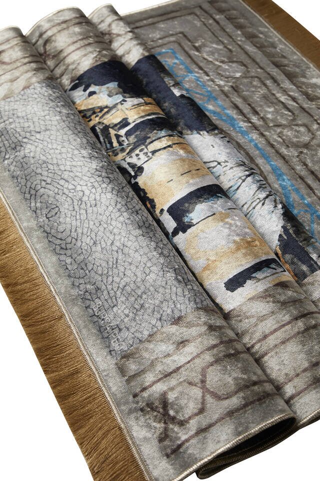 سجادة صلاة المخمل باللون الرمادي - 3