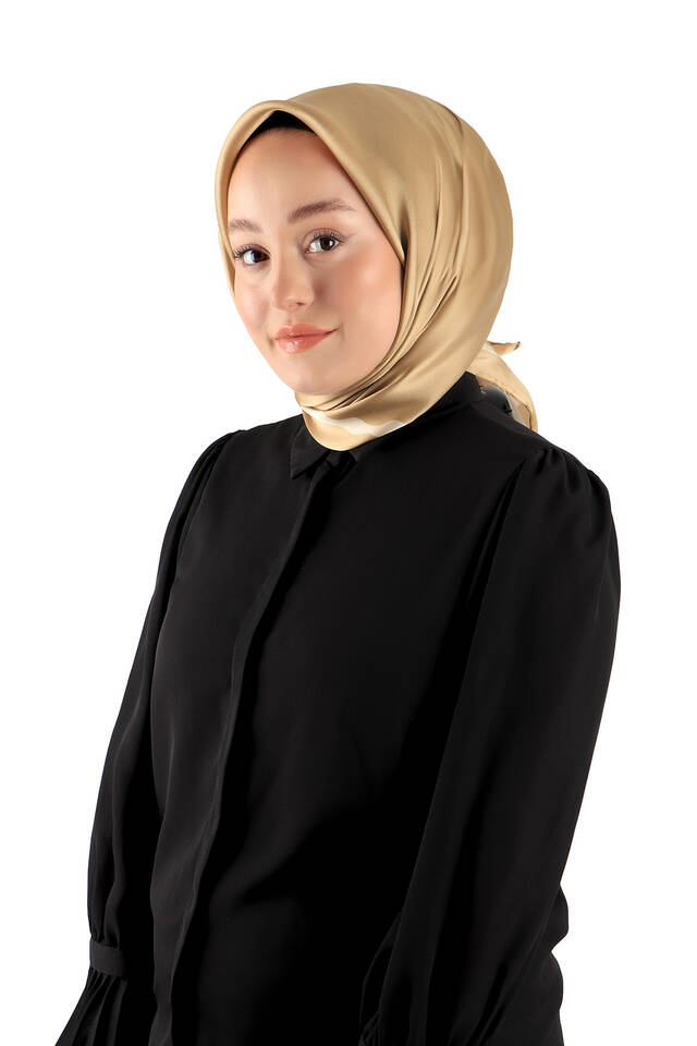 وشاح مربع الحرير موجة المياه الحدود الذهبية - 2