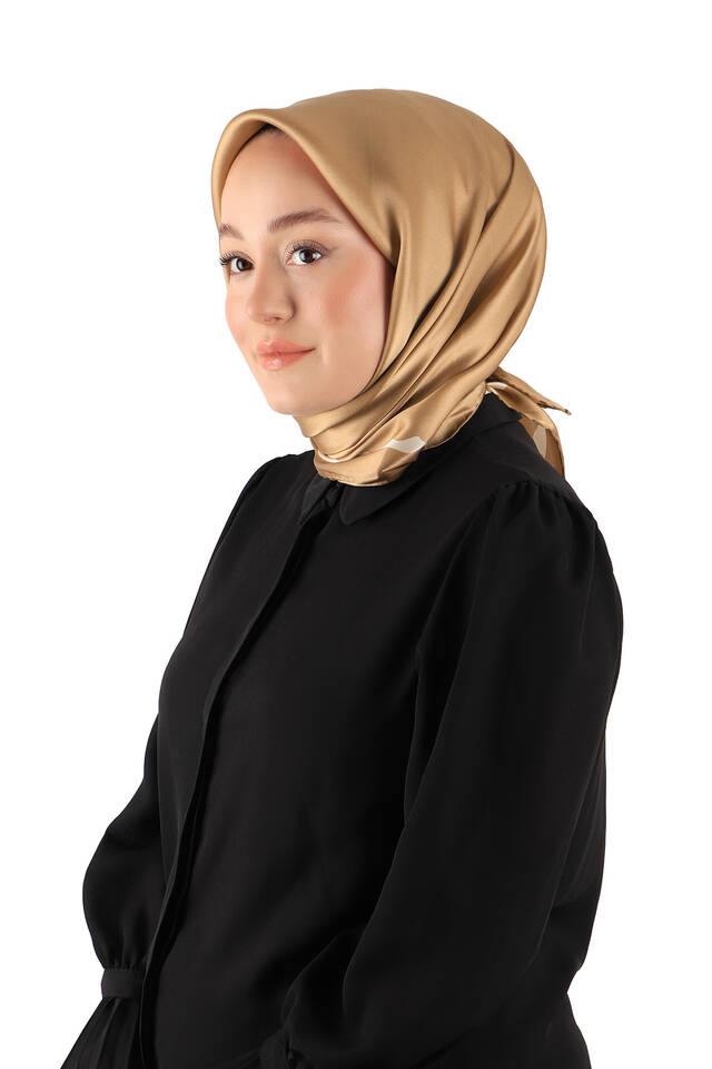 وشاح مربع الحرير موجة المياه الخفيفة تان - 2