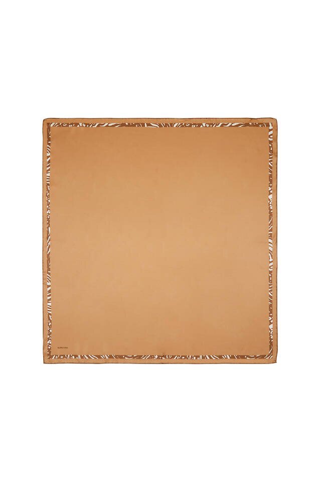 وشاح مائي بحافة ذهبية وحرير زيبرا مربع - Bursa İpek