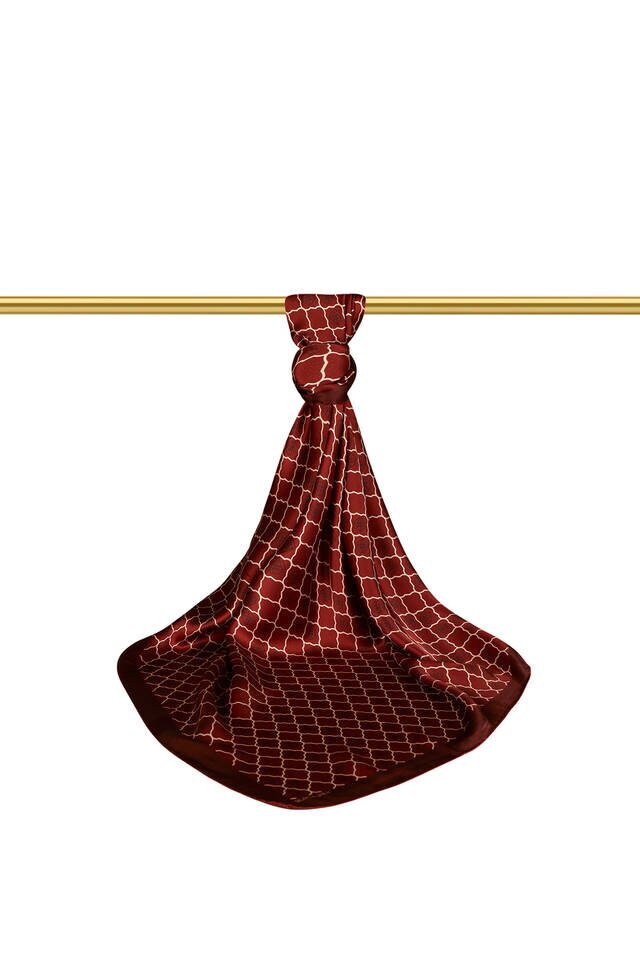 وشاح مربع حرير مونوغرام أحمر كلاريت - 2