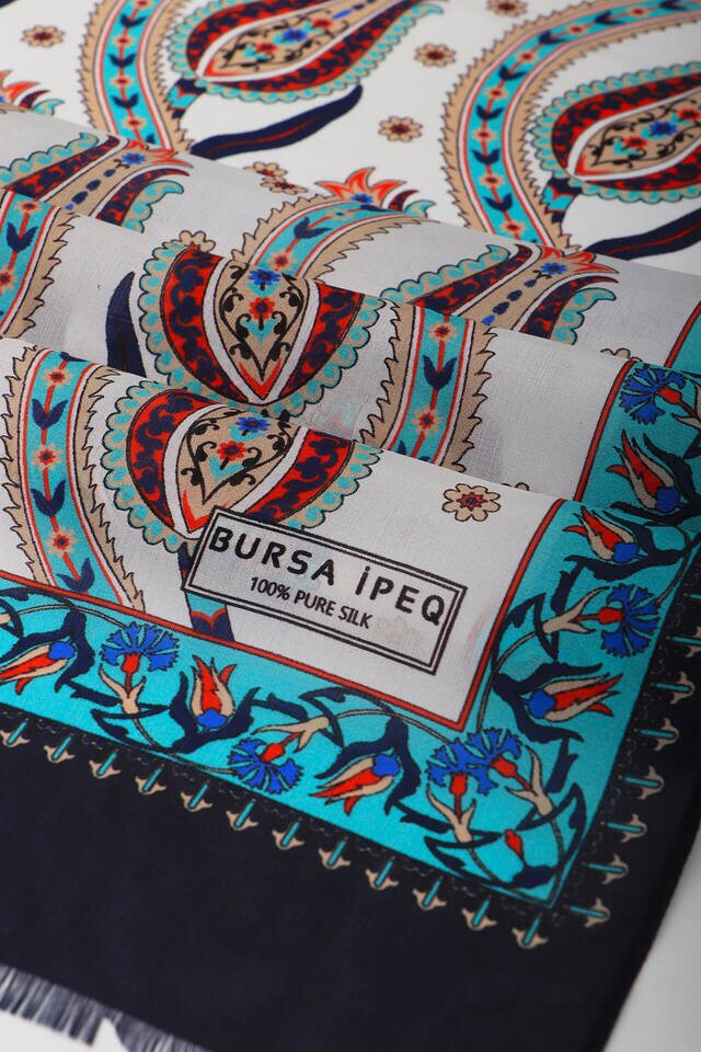 أزرق كحلي فيروزي الصف توليب فوال حرير فولارد - 3