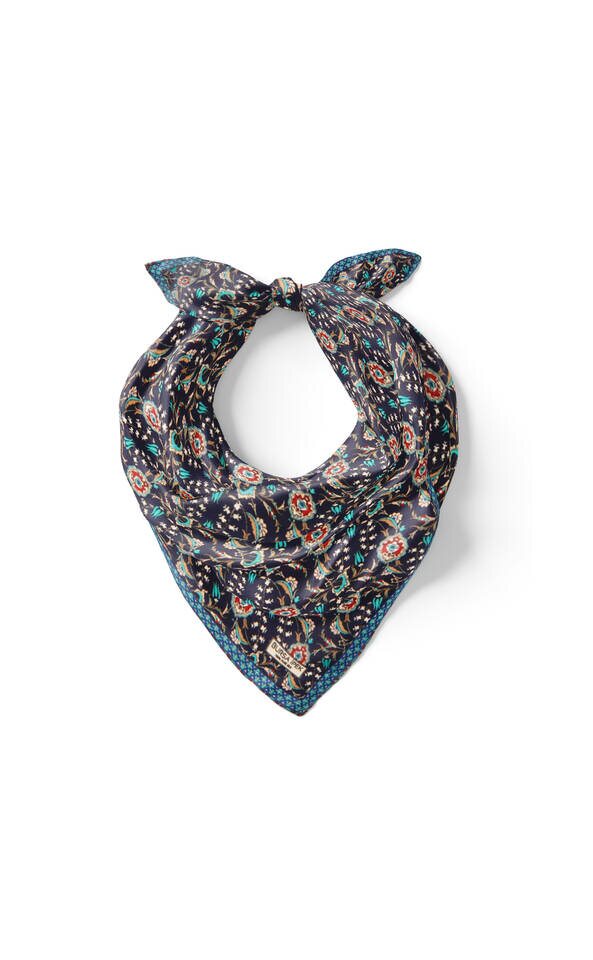 أزرق كحلي فيروزي وأيفي توليب حرير جيب مربع - 2