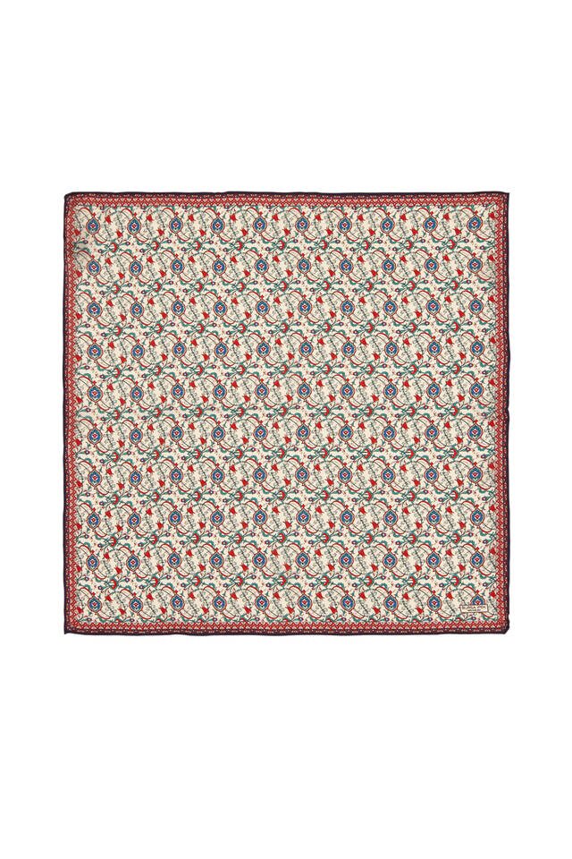 مربع جيب حرير بنمط توليب أزرق كحلي إكرو - Bursa İpek