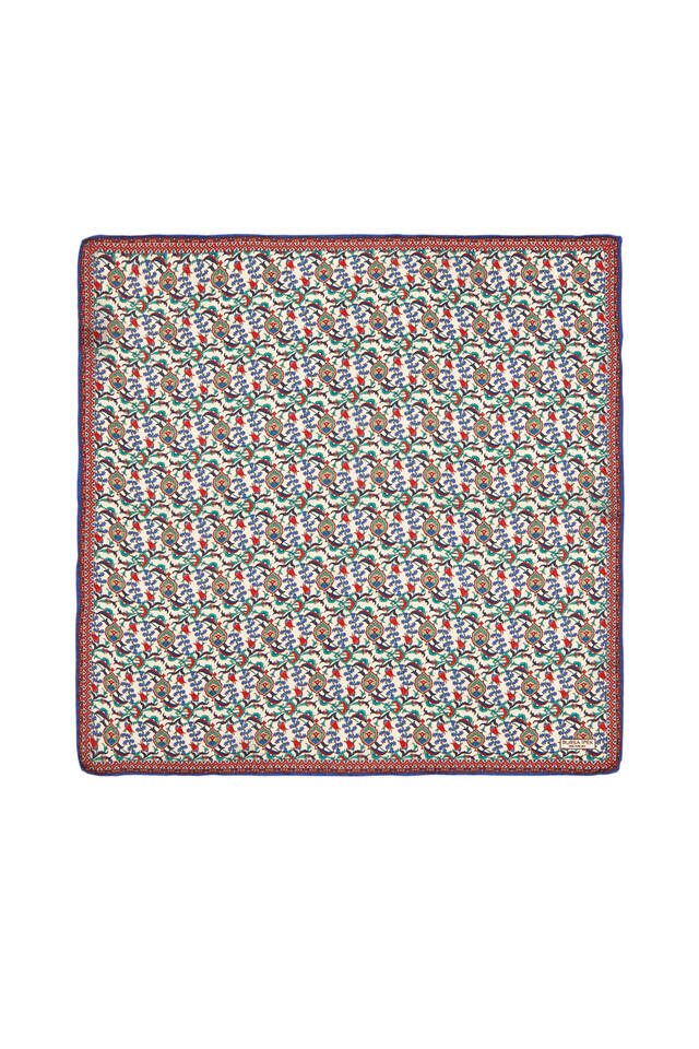 مربع جيب حرير بنمط توليب أحمر إكرو - Bursa İpek