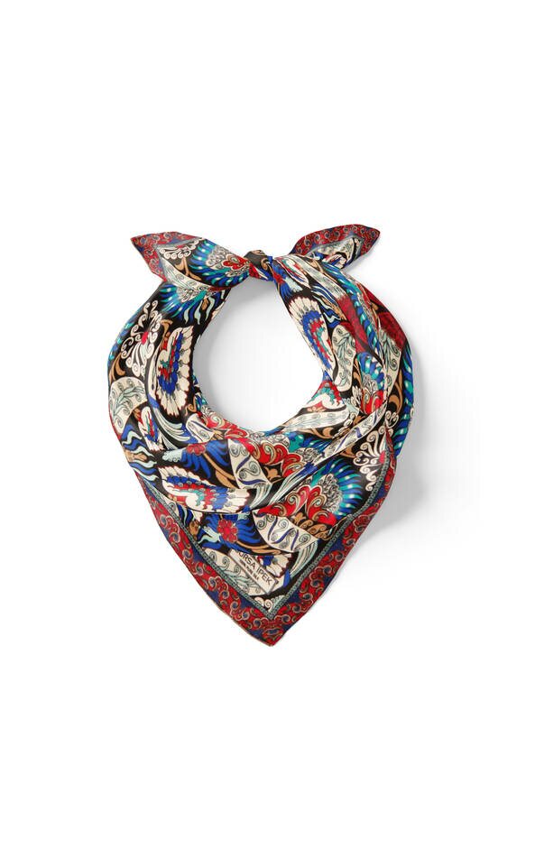 مربع جيب حرير بنمط طاووس أسود إكرو - 2