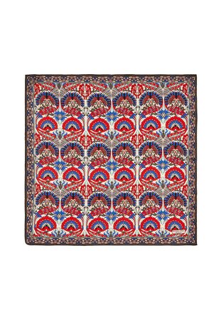 مربع جيب حرير بنمط طاووس أحمر أنثراسايت 