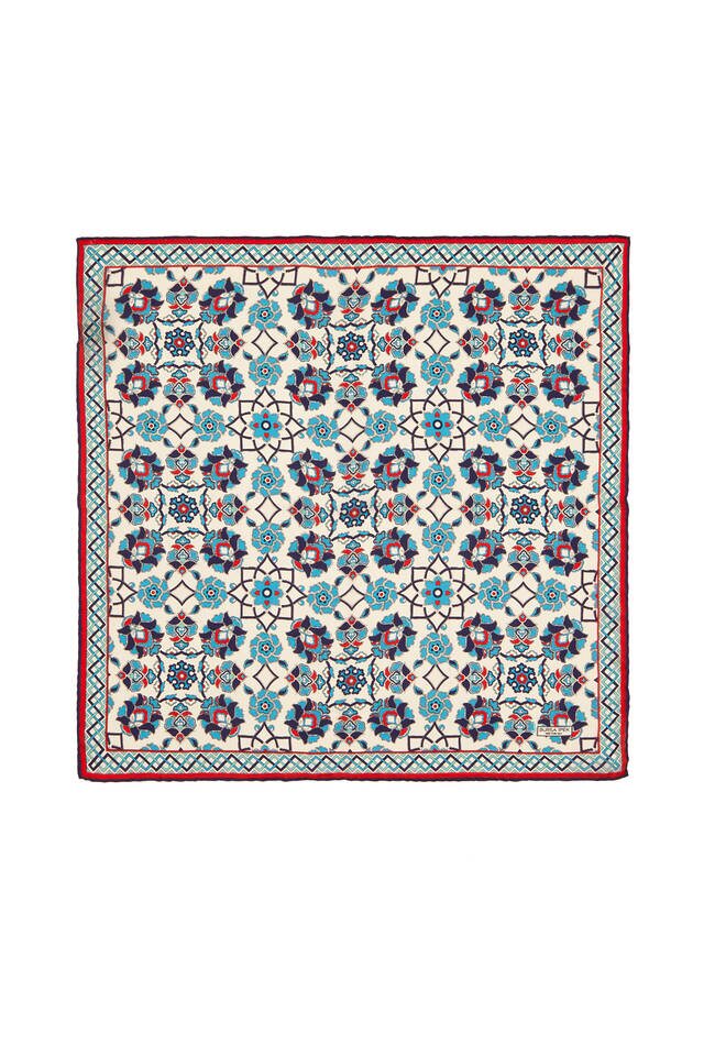 مربع جيب حرير بنمط أزرق كحلي - Bursa İpek