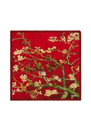 مربع الجيب من الحرير أزهار اللوز الأحمر كلاريت - Thumbnail