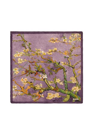 مربع الجيب الحرير زهرة اللوز الأرجواني - Thumbnail