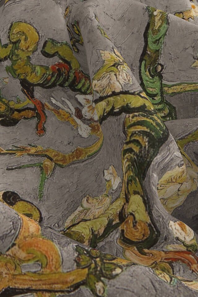 مربع جيب حرير زهر اللوز الرمادي - 3