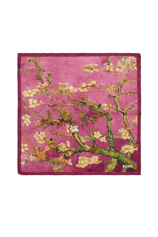 مربع الجيب الحرير زهرة اللوز المجفف الوردي - Thumbnail
