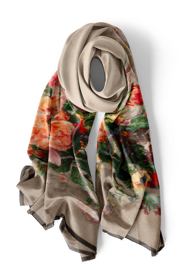 فولار حرير أسود ضيق بالزهور - 3