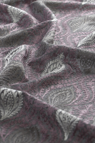 شال من الحرير والصوف المطرز باللون الأرجواني الفحمي سوزاني - Thumbnail