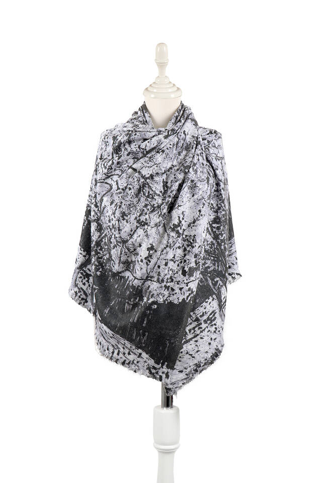 شال شتوي بنمط شجرة الخوخ الأسود - Bursa İpek