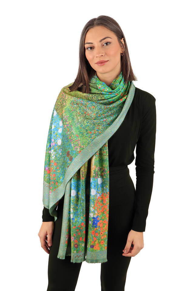 شال شتوي بنمط الزهور الخضراء - 2
