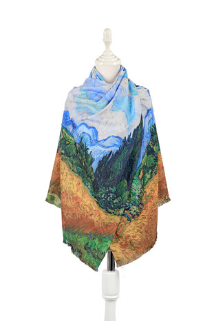 شال شتوي بنمط حقل القمح الأصفر 