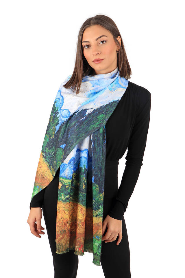 شال شتوي بنمط حقل القمح الأصفر - 2