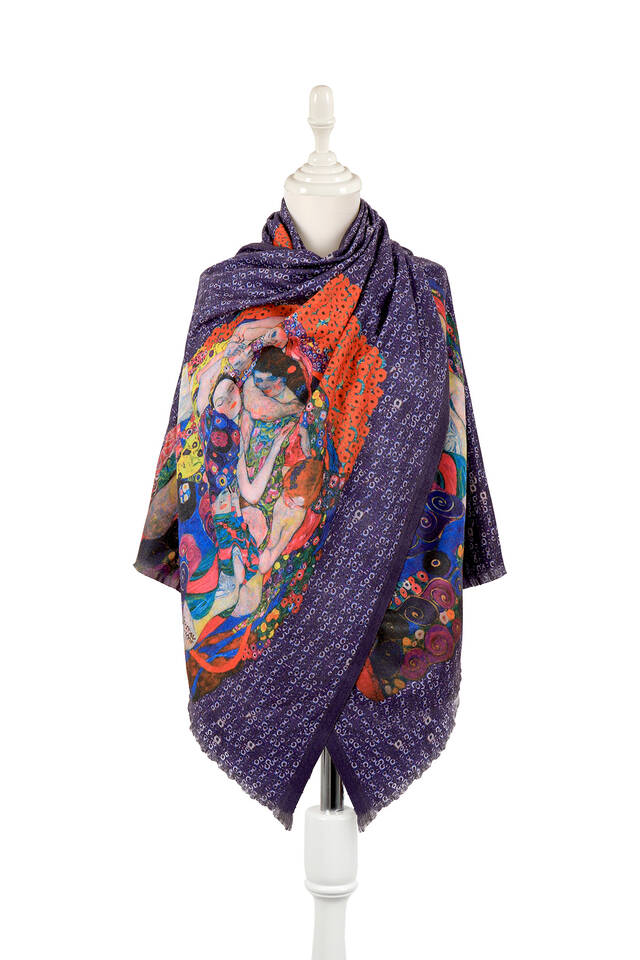 شال شتوي بنمط الفتيات الصغيرات باللون الأزرق الداكن - Bursa İpek