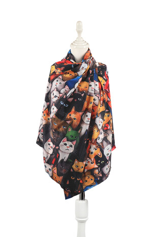 شال شتوي بنمط القطة السوداء 