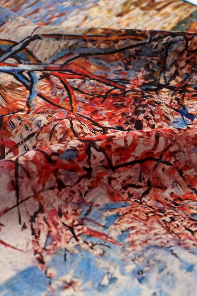 مربع الجيب الحريري بنمط شجرة الخوخ الأزرق - 3