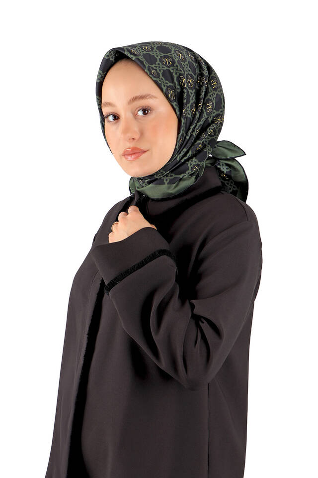 كاكي سلسلة مونوغرام حك الحرير وشاح مربع - 2