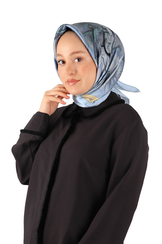 وشاح مربع من الحرير بنمط الحزام الأزرق - 2