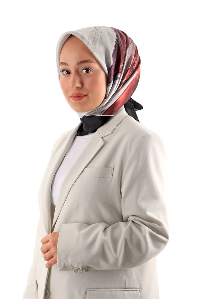 وشاح مربع من الحرير بنمط الجرانيت الأسود - 2