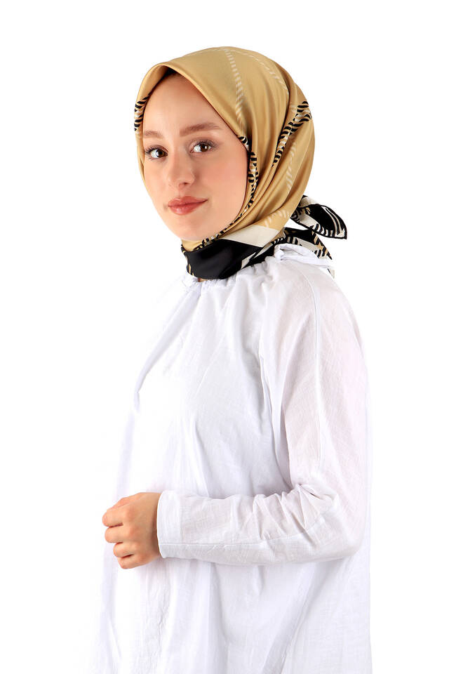 الذهب منقوشة نمط حك الحرير وشاح مربع - 2