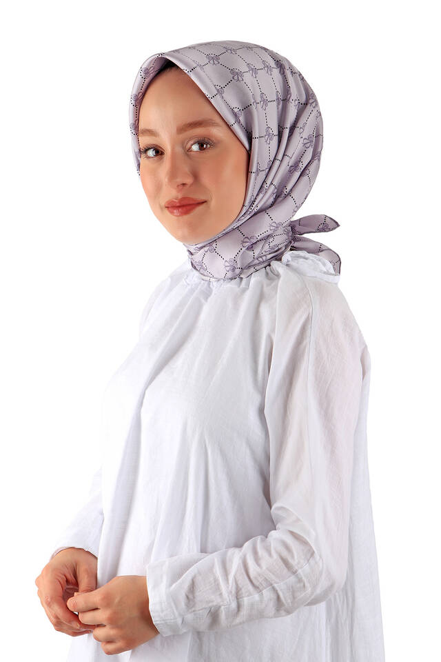 وشاح مربع من الحرير من نسيج قطني طويل بلون أرجواني على شكل فراشة - 2