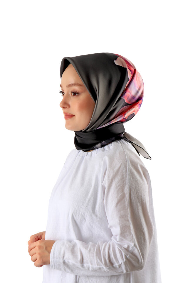 وشاح مربع من الحرير بنمط القزحية الوردية 