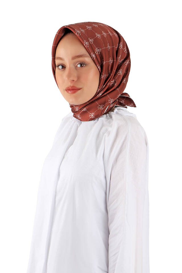 وشاح مربع من الحرير من نسيج قطني طويل بورجوندي على شكل فراشة - 2