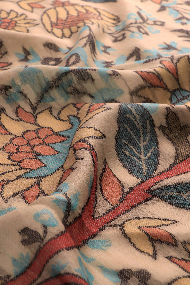 شال صوف جاكار منقوش باللون البيج - 4