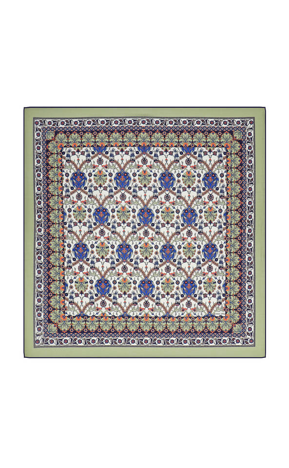 وشاح مربع ناعم بنمط الخزامى من البلاط الكاكي - Bursa İpek