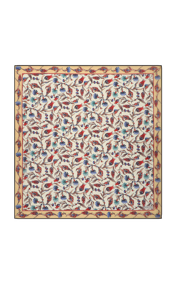 وشاح مربع ناعم بنمط القرنفل الذهبي الخزامى - Bursa İpek