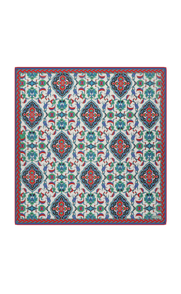 وشاح مربع ناعم بنمط البلاط الأخضر - Bursa İpek