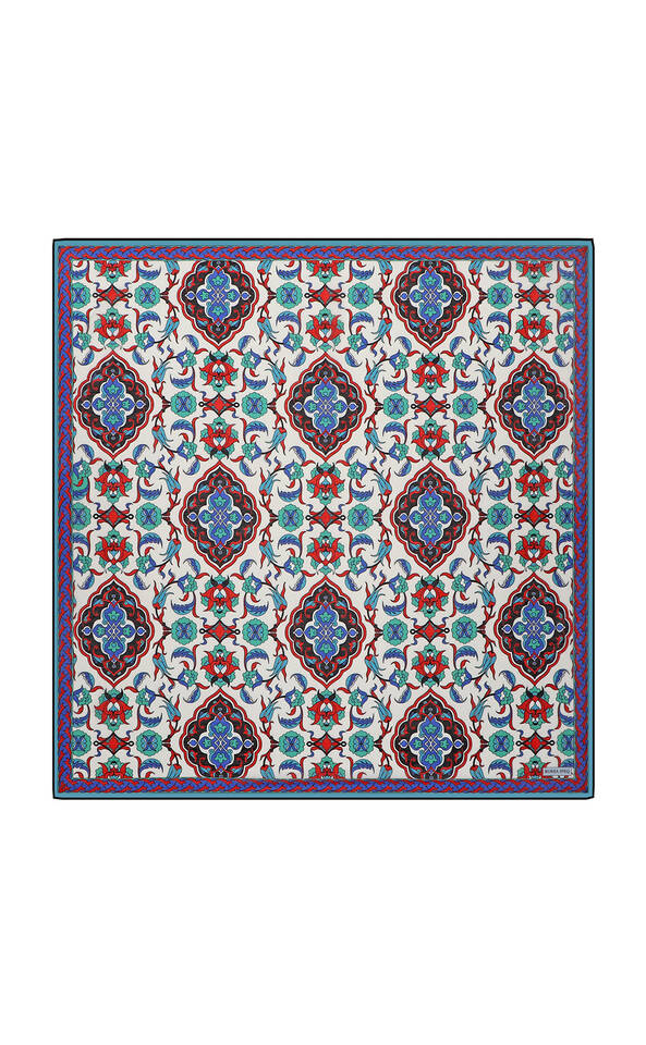 وشاح مربع ناعم بنمط البلاط الأسود - Bursa İpek