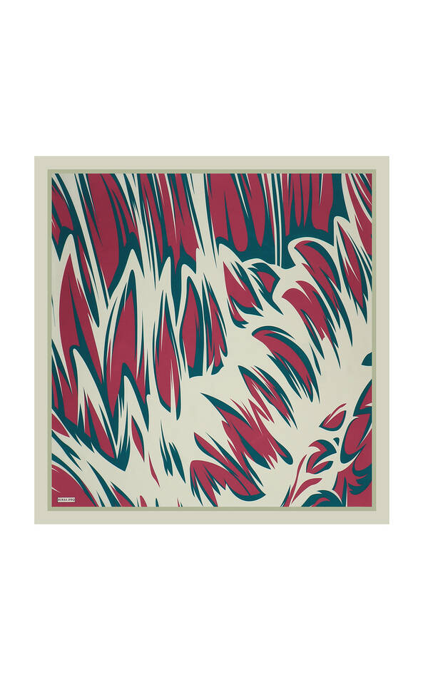 وشاح مربع من الحرير بنمط نيلسو باللون الأخضر البترولي - 2