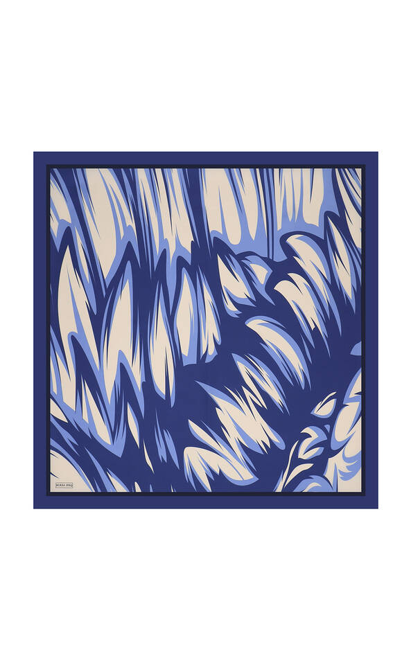 وشاح مربع من الحرير بنمط النيلو النيلي - 2