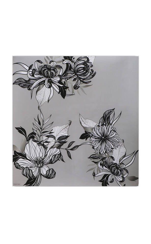 وشاح مربع من الحرير بنمط العصر الرمادي - Bursa İpek