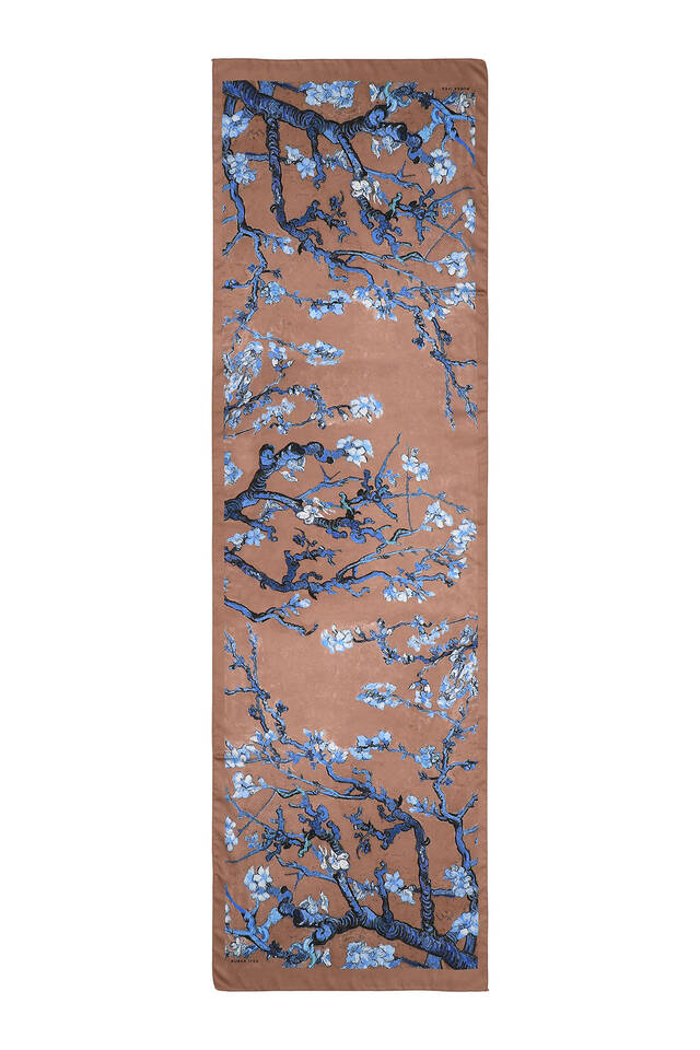 وشاح حريري بزهرة اللوز والشوكولاتة - 3