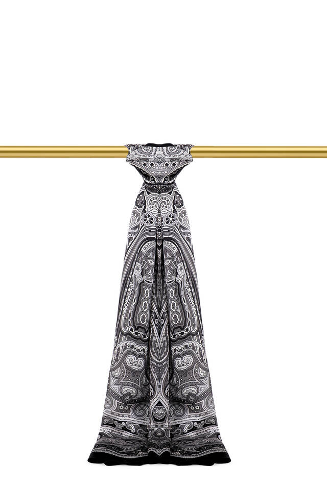 وشاح حرير سورا بنمط مراكش الرمادي - Bursa İpek