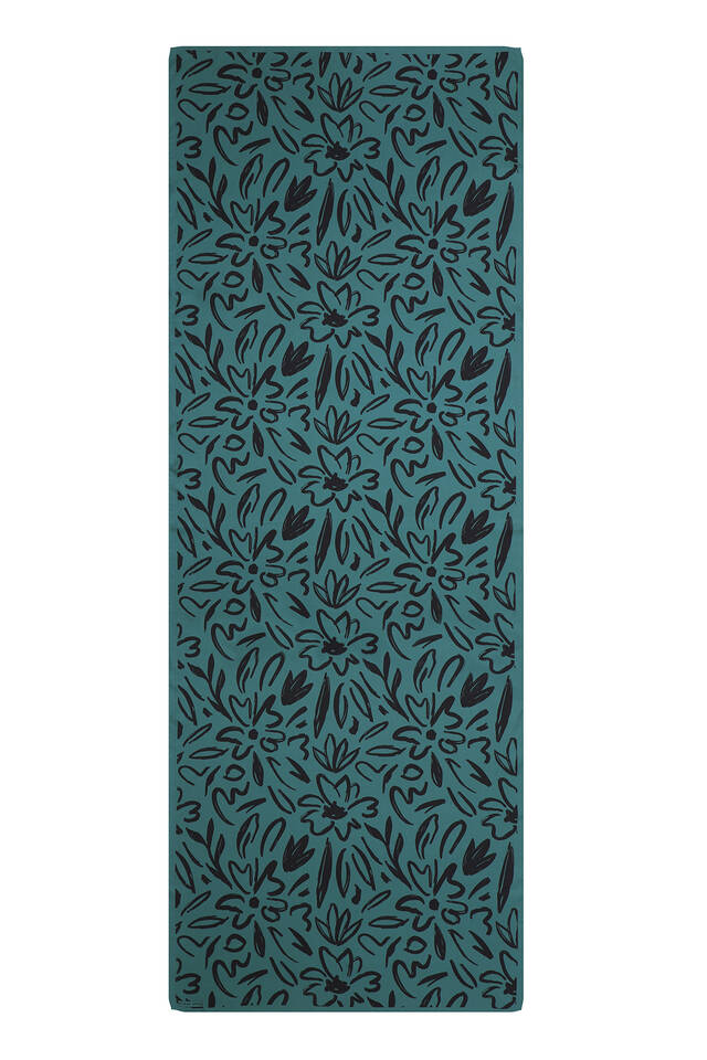 وشاح حريري مائل بنقشة الربيع باللون الأخضر البترولي - 3