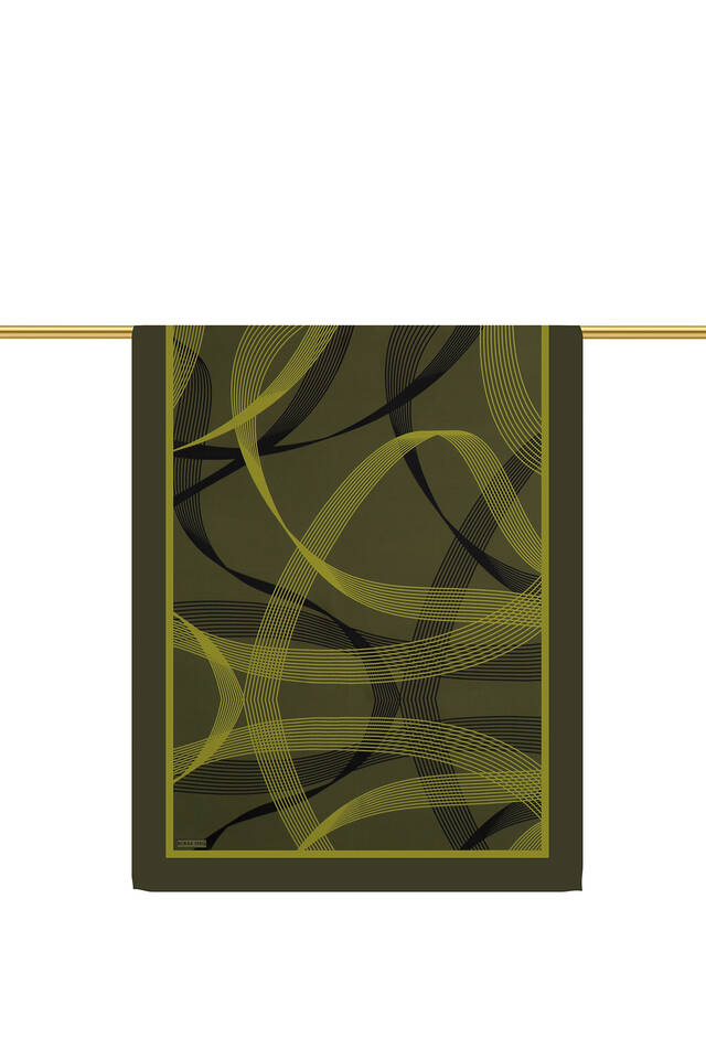 وشاح حرير مائل بنمط دائري من الكاكي - 2