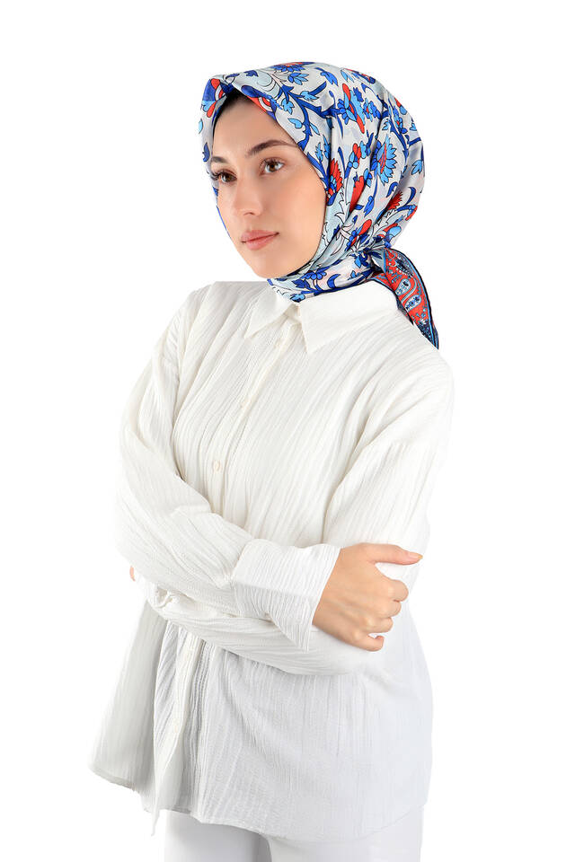 وشاح مربع من الحرير الفوال بنمط شال أحمر - 2