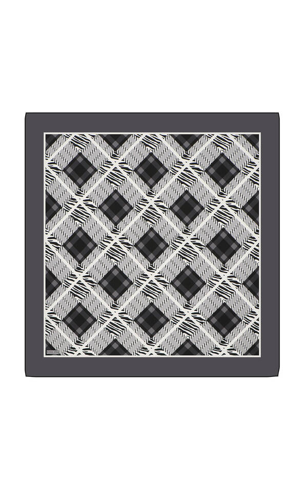 وشاح مربع من الحرير المائل بنمط بلاط أنثراسايت - Bursa İpek