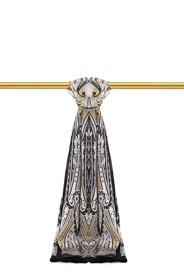 وشاح حرير سورا بنقشة الصحراء الرمادية 