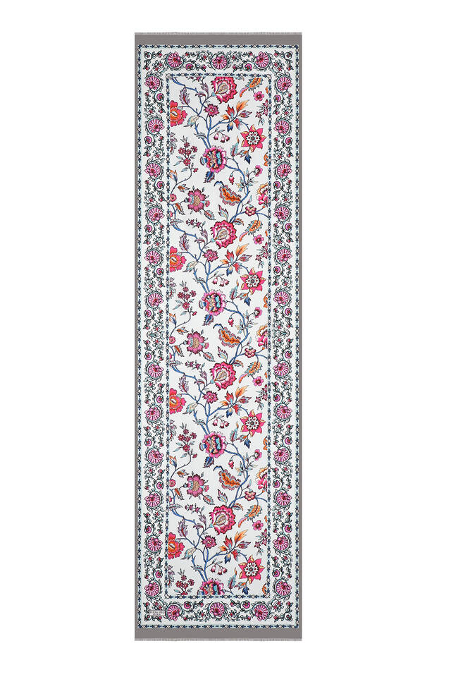 وشاح حرير من الفوال بنقشة زهرة الزنبق الرمادية - 4